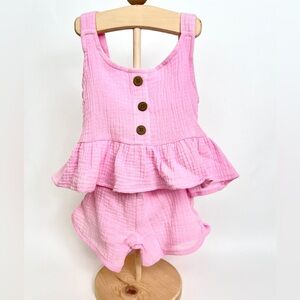 NWOT Girls Two-Piece Pink Ruffle Tank & Shorts Matching Set